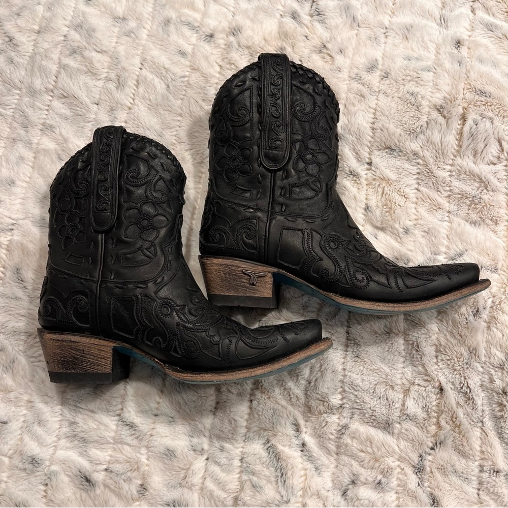 Lane Robin Black Leather Inlay Western Boots Sz-5.5 - Picture 3 of 8